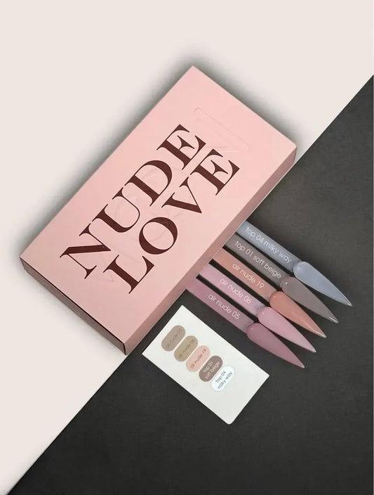 Limited Edition комплект NUDE LOVE №1, 9 мл (3 нюд гел лака + 2 нюд топа, NON-WIPE с UV филтър)
